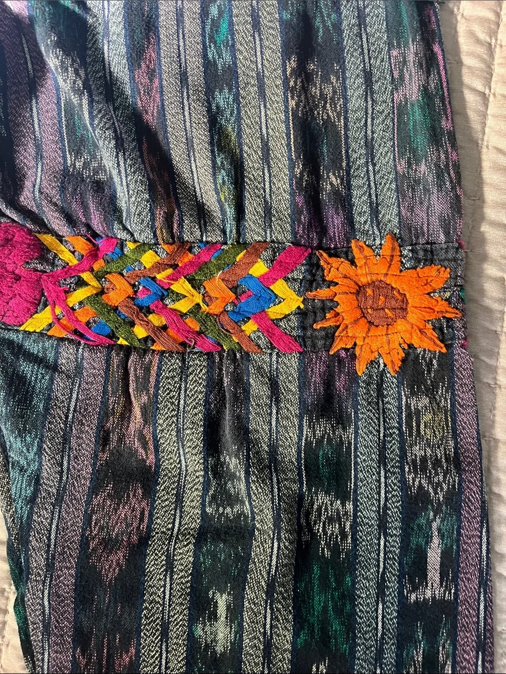 Boho Embroidered Stripe Jogger Pants - Multicolor